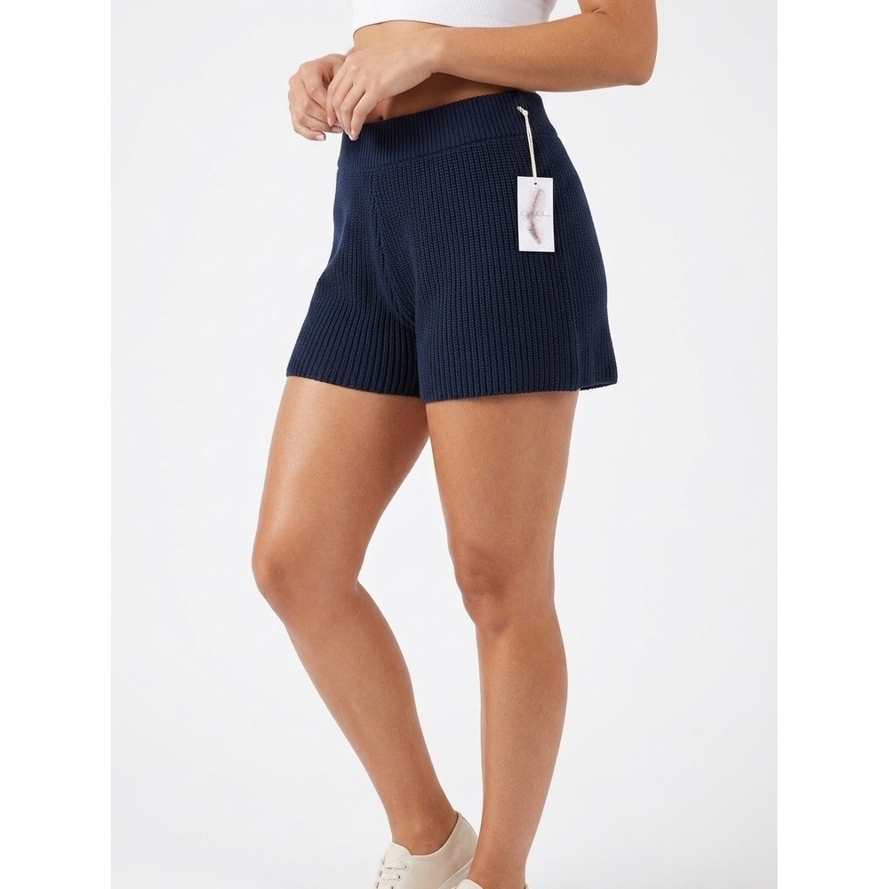 Jessica Simpson Navy Blue Knit Ribbed High Waisted Shorts Large NWT